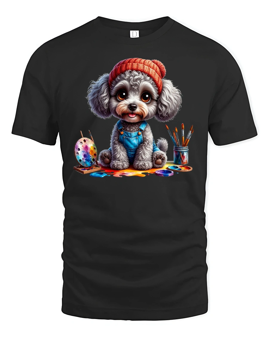 Cute Painter Dog T-Shirt for Art Lovers and Pet Fans - 1 Cute Painter Dog T-Shirt for Art Lovers and Pet Fans - black t-shirt on white background
