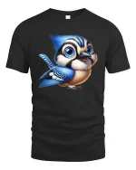 Cute Blue Jay Bird T-Shirt for Nature and Art Lovers - black t-shirt on white background