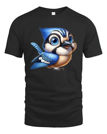 Cute Blue Jay Bird T-Shirt for Nature and Art Lovers - black t-shirt on white background