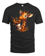 Funny Coffee Giraffe T-Shirt for Caffeine Lovers Gift - black t-shirt on white background