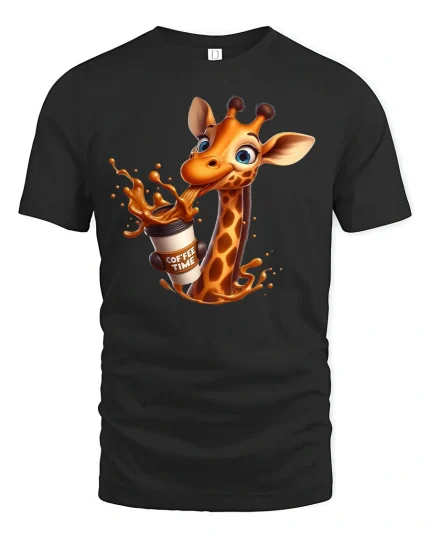 Funny Coffee Giraffe T-Shirt for Caffeine Lovers Gift - black t-shirt on white background