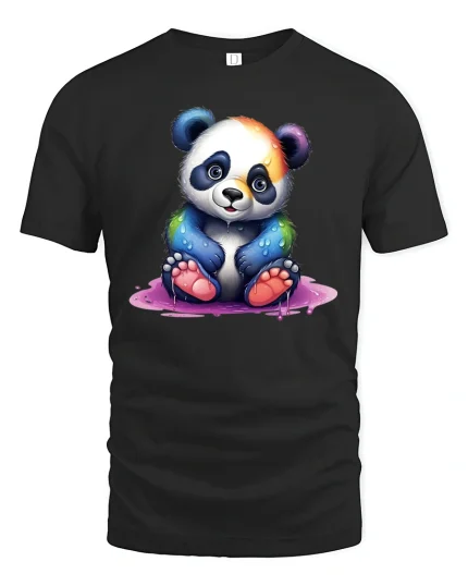 Cute Color Splash Panda T-Shirt for Animal Lovers - black t-shirt on white background