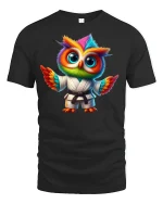 Colorful Martial Arts Owl T-Shirt for Funny Style Fans - black t-shirt on white background