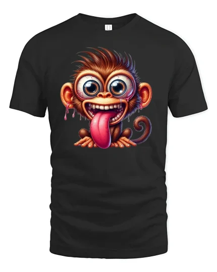 Funny Crazy Monkey T-Shirt for Humor and Laugh Fans - black t-shirt on white background