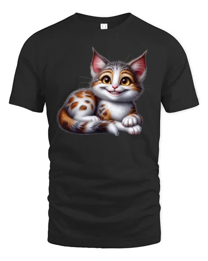 Cute Smiling Kitten T-Shirt for Cat Lovers Gift Idea - black t-shirt on white background