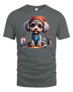 Cute Painter Dog T-Shirt for Art Lovers and Pet Fans - gray t-shirt on white background