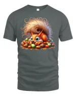 Cute Squirrel with Acorns T-Shirt for Fall Season Fun - gray t-shirt on white background