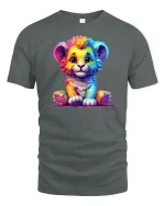 Cute Rainbow Lion Cub T-Shirt for Animal Lovers Gift - gray t-shirt on white background