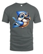 Cute Blue Jay Bird T-Shirt for Nature and Art Lovers - gray t-shirt on white background
