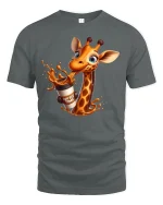 Funny Coffee Giraffe T-Shirt for Caffeine Lovers Gift - gray t-shirt on white background