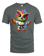 Colorful Martial Arts Owl T-Shirt for Funny Style Fans - gray t-shirt on white background