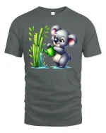 Cute Koala Watering Bamboo T-Shirt for Nature Lovers - gray t-shirt on white background