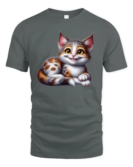 Cute Smiling Kitten T-Shirt for Cat Lovers Gift Idea - gray t-shirt on white background