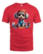Cute Painter Dog T-Shirt for Art Lovers and Pet Fans - red t-shirt on white background