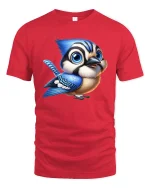 Cute Blue Jay Bird T-Shirt for Nature and Art Lovers - red t-shirt on white background