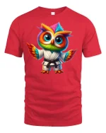 Colorful Martial Arts Owl T-Shirt for Funny Style Fans - red t-shirt on white background