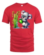 Cute Koala Watering Bamboo T-Shirt for Nature Lovers - red t-shirt on white background