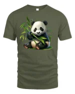 Cute Bamboo Panda T-Shirt for Animal Lovers Gift - military green t-shirt on white background
