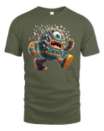 Funny Furry Cyclops Monster T-Shirt for Party Lovers - military green t-shirt on white background