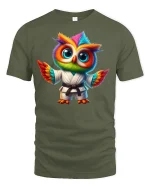 Colorful Martial Arts Owl T-Shirt for Funny Style Fans - military green t-shirt on white background