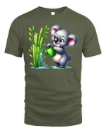 Cute Koala Watering Bamboo T-Shirt for Nature Lovers - military green t-shirt on white background