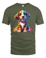 Cute Colorful Puppy T-Shirt for Dog Lovers Gift Idea - military green t-shirt on white background