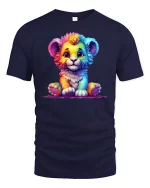 Cute Rainbow Lion Cub T-Shirt for Animal Lovers Gift - navy t-shirt on white background