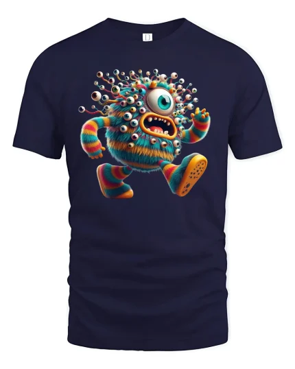 Funny Furry Cyclops Monster T-Shirt for Party Lovers - navy t-shirt on white background