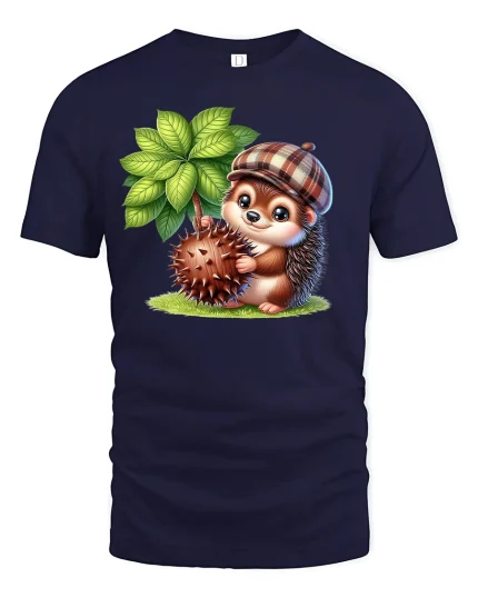 Cute Hedgehog with Chestnut T-Shirt for Animal Lovers - navy t-shirt on white background