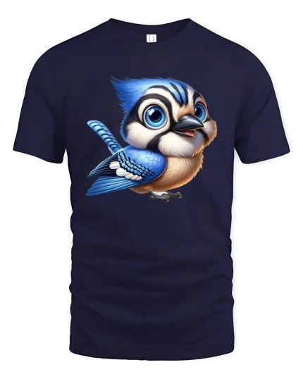 Cute Blue Jay Bird T-Shirt for Nature and Art Lovers - navy t-shirt on white background