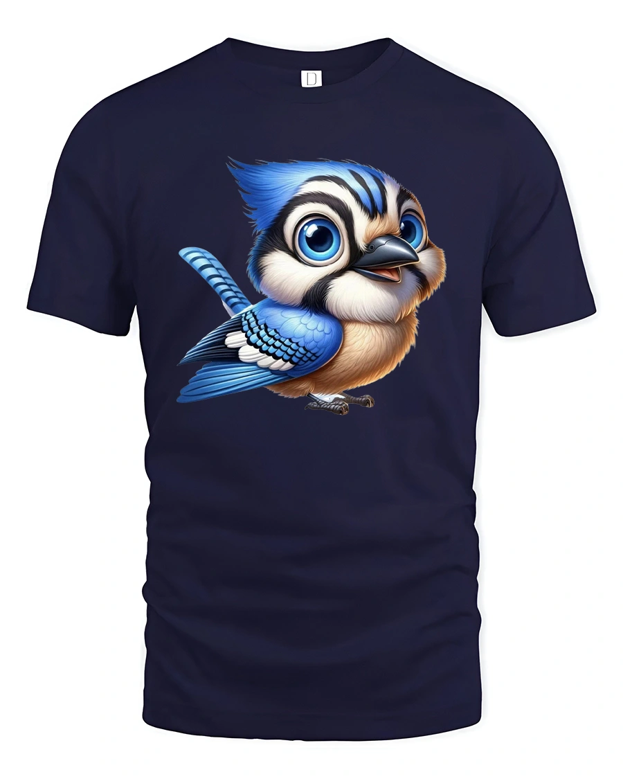 Cute Blue Jay Bird T-Shirt for Nature and Art Lovers - 1 Cute Blue Jay Bird T-Shirt for Nature and Art Lovers - navy t-shirt on white background