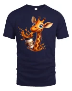 Funny Coffee Giraffe T-Shirt for Caffeine Lovers Gift - navy t-shirt on white background