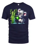 Cute Koala Watering Bamboo T-Shirt for Nature Lovers - navy t-shirt on white background