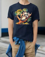 Cute Koala Ice Cream T-Shirt for Summer Animal Lovers - model wearing navy tee with hands in pockets