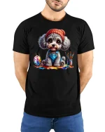 Cute Painter Dog T-Shirt for Art Lovers and Pet Fans - model wearing black tee with hands behind back