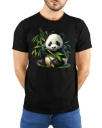 Cute Bamboo Panda T-Shirt for Animal Lovers Gift - model wearing black tee with hands behind back