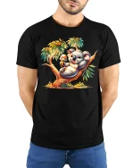 Cute Koala Ice Cream T-Shirt for Summer Animal Lovers - model wearing black tee with hands behind back