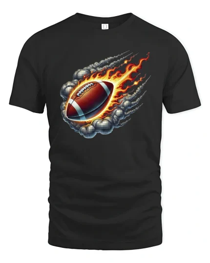 Flaming Football T-Shirt for Sports and Game Lovers - black t-shirt on white background