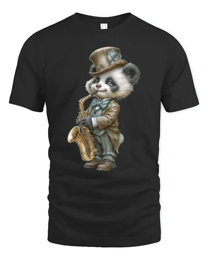 Jazz Panda Saxophone T-Shirt for Music Lovers Gift - black t-shirt on white background