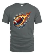 Flaming Football T-Shirt for Sports and Game Lovers - gray t-shirt on white background