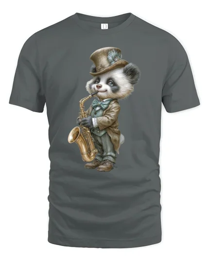 Jazz Panda Saxophone T-Shirt for Music Lovers Gift - gray t-shirt on white background