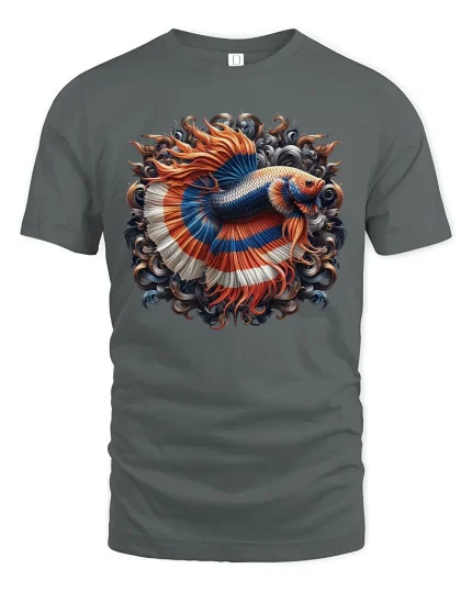 Majestic Betta Fish T-Shirt for Aquarium and Art Lovers - gray t-shirt on white background