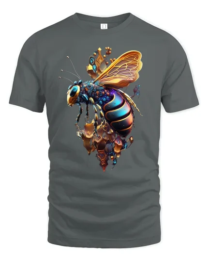 Futuristic Bee T-Shirt for Nature and Art Lovers Gift - gray t-shirt on white background