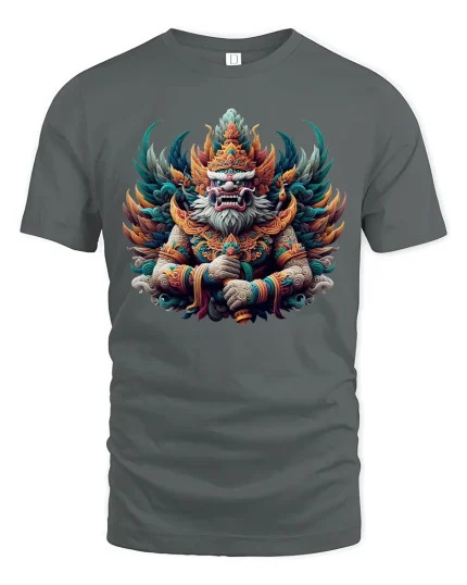 Mythical Guardian Warrior T-Shirt for Art Lovers Gift - gray t-shirt on white background