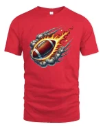 Flaming Football T-Shirt for Sports and Game Lovers - red t-shirt on white background