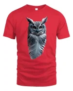 Realistic Owl Feather T-Shirt for Nature Art Lovers - red t-shirt on white background
