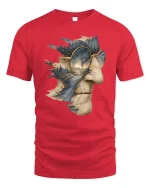 Surreal Landscape Face T-Shirt for Art and Dream Lovers - red t-shirt on white background