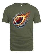 Flaming Football T-Shirt for Sports and Game Lovers - military green t-shirt on white background
