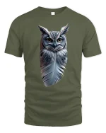 Realistic Owl Feather T-Shirt for Nature Art Lovers - military green t-shirt on white background