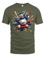 Explosive Baseball T-Shirt for Sports and Game Lovers - military green t-shirt on white background